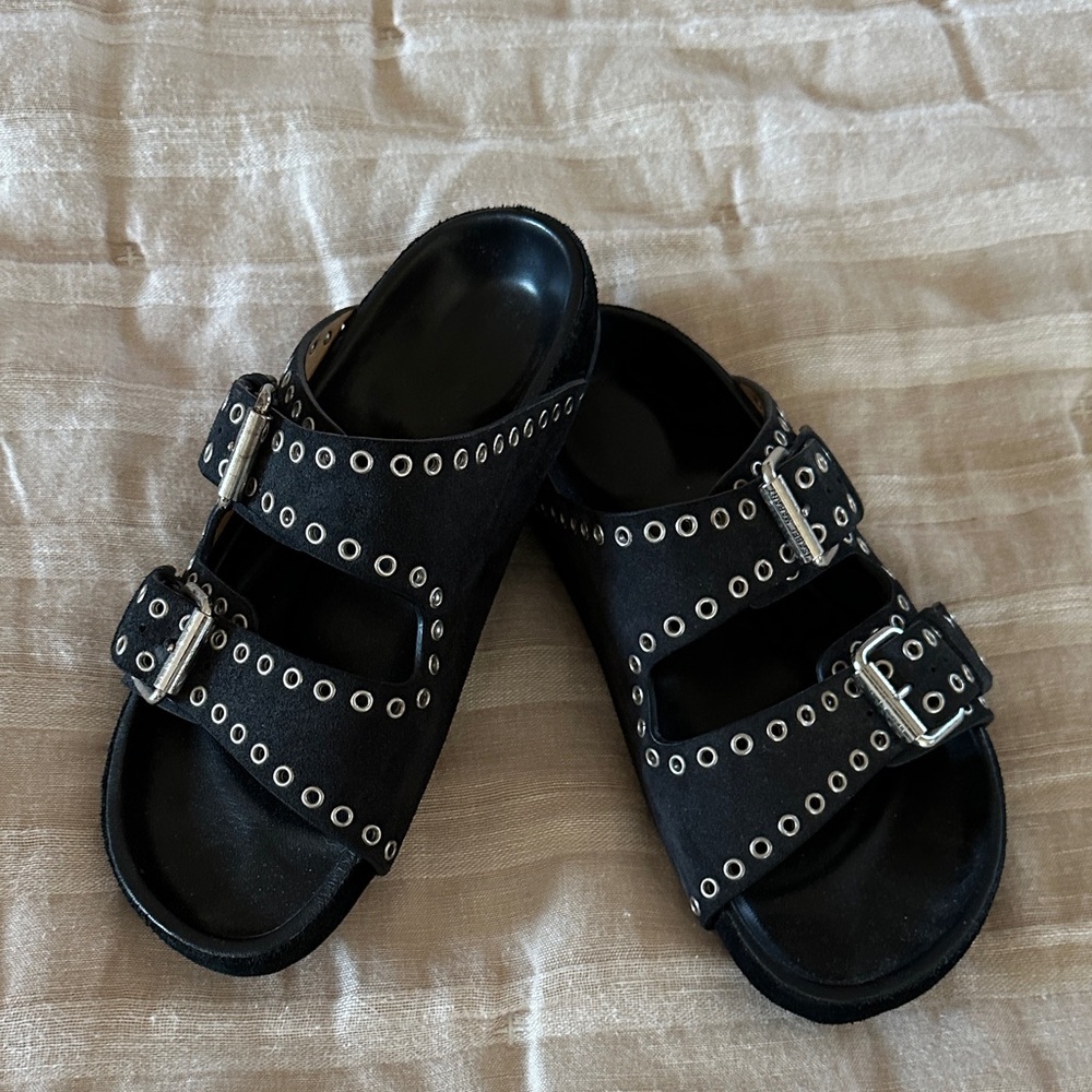Isabel Marant Lennyo Black Sandals with Silver Accents